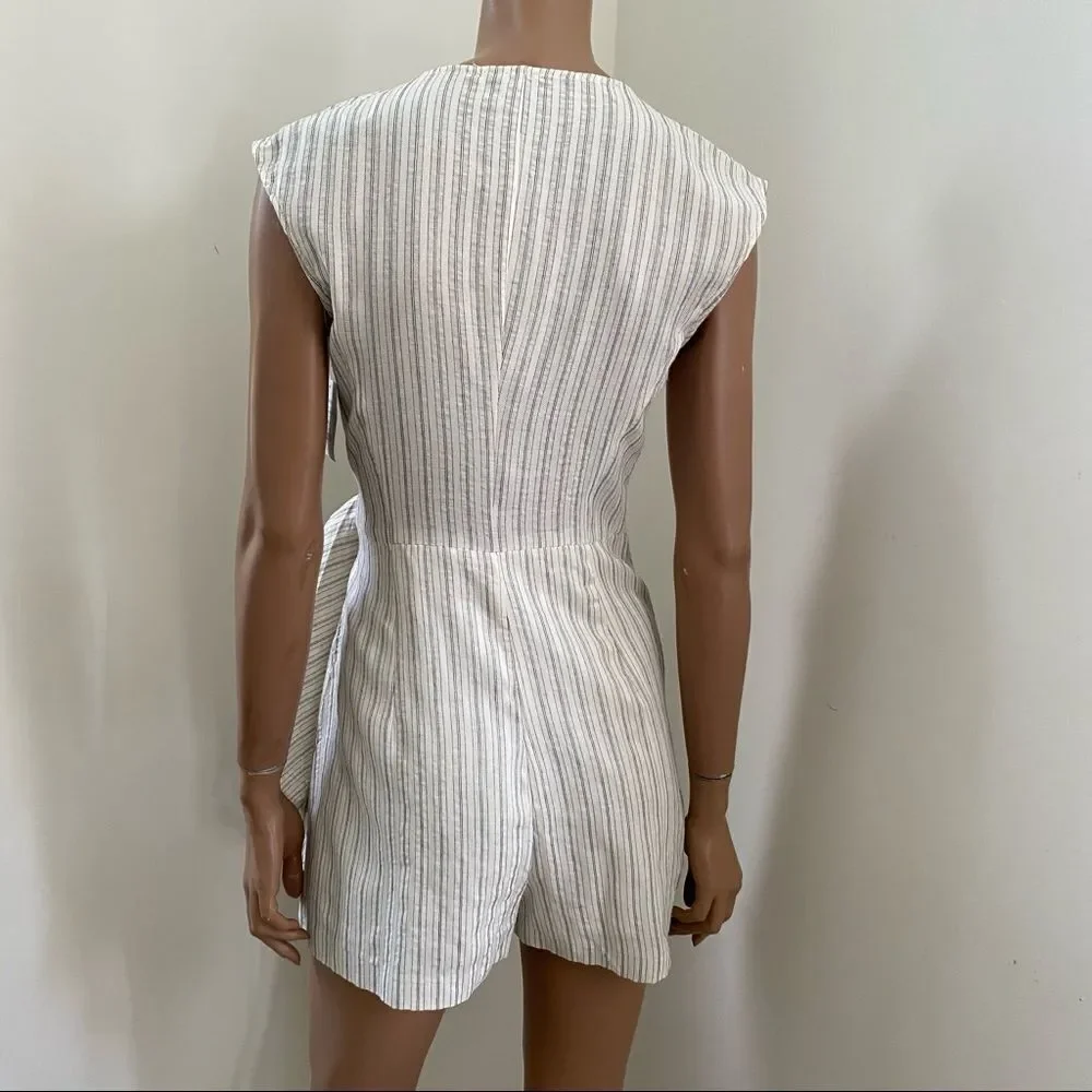 NEW ZARA stripes wrap side tie linen romper XS